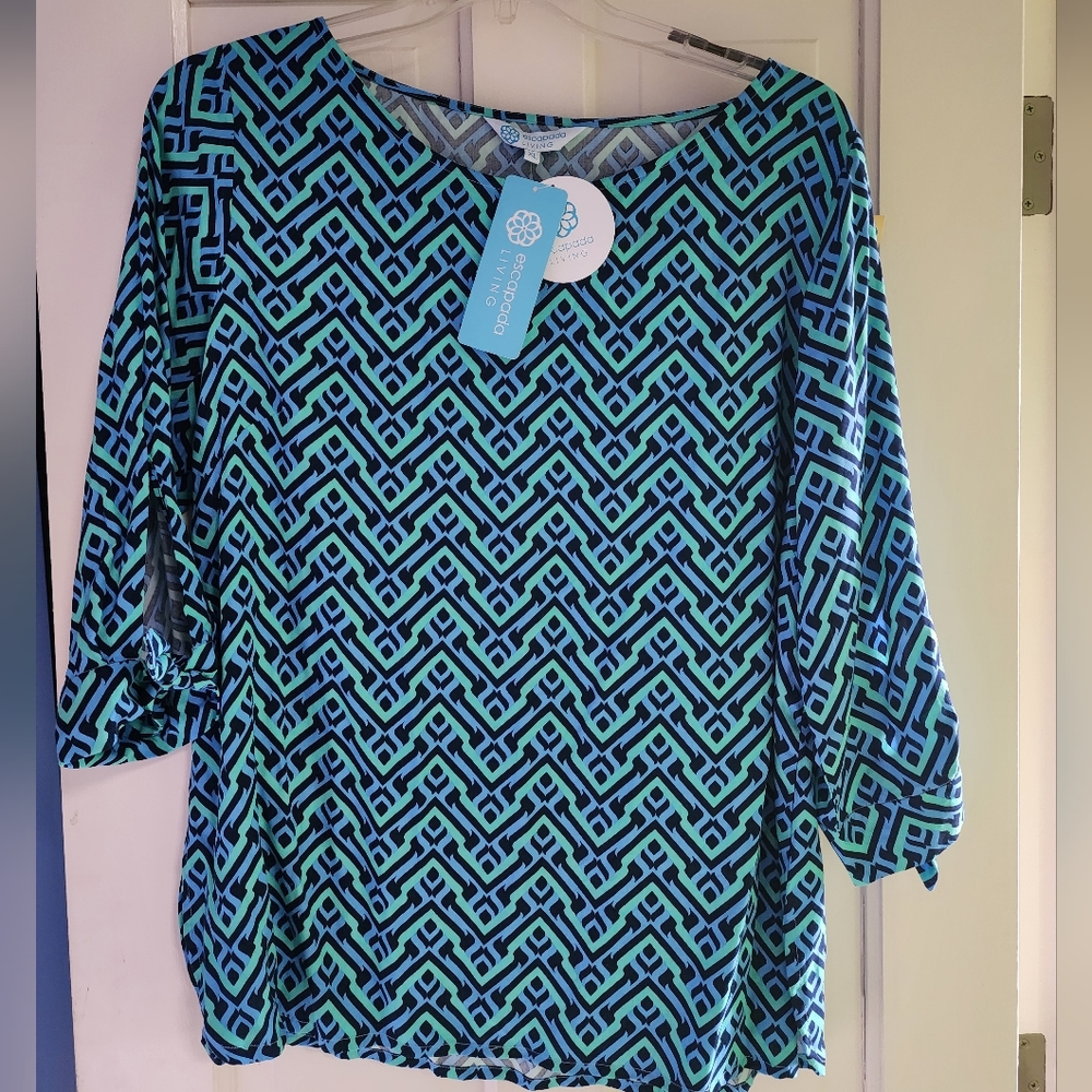 Turquoise blouse with 3/4 sleeves XL